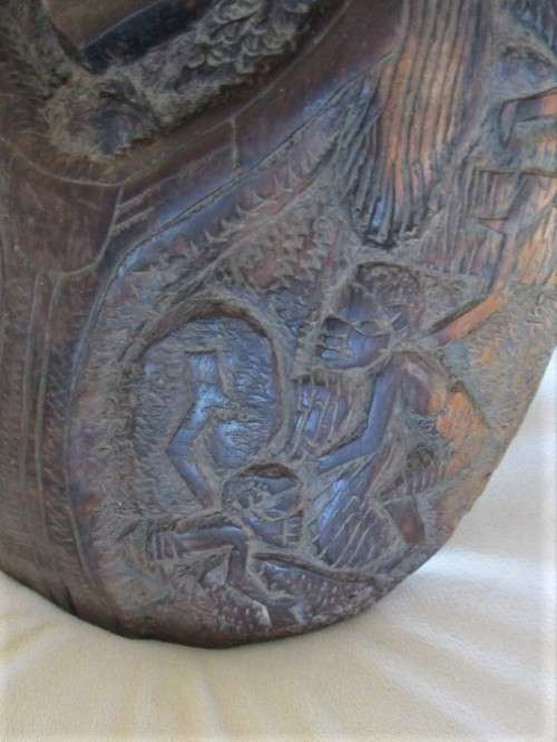 AN UNUSUAL VERY LARGE INTRICATELY CARVED WOODEN AFRICAN MASK