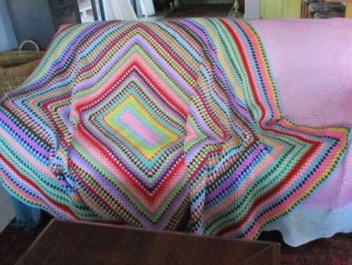 TWO REALLY LARGE VINTAGE CROCHETED BLANKETS - COMPLEMENT EACH OTHER (220CMX195CM & 290CMX180CM)