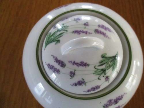 QUALITY GERMAN WIESENTHAL CREAMER AND LIDDED SUGAR BASIN - LAVENDER DESIGN