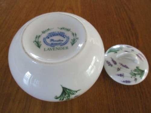 QUALITY GERMAN WIESENTHAL CREAMER AND LIDDED SUGAR BASIN - LAVENDER DESIGN