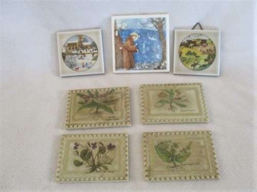 SEVEN SMALL DECORATIVE TILES - TWO MADE IN JAPAN