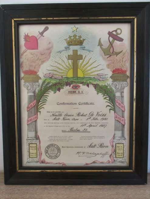 NOSTALGIC WALL DECOR WITH HISTORY - 1937 SIGNED CONFIRMATION CERTIFICATE  NEW APOSTOLIC CHURCH