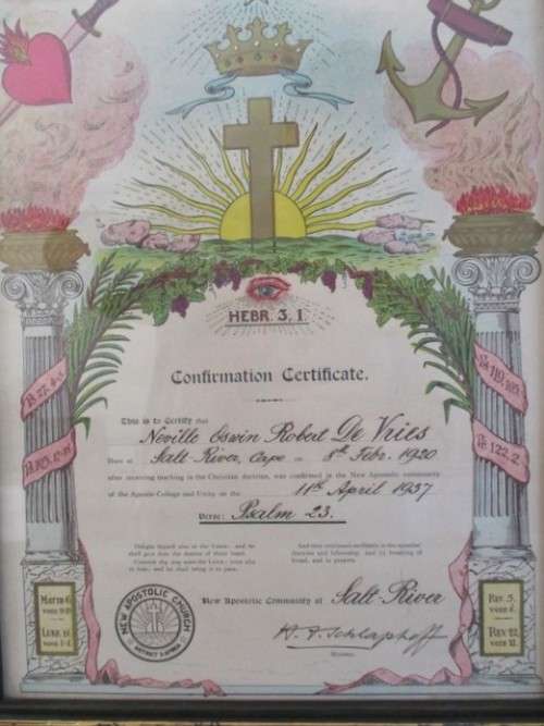 NOSTALGIC WALL DECOR WITH HISTORY - 1937 SIGNED CONFIRMATION CERTIFICATE  NEW APOSTOLIC CHURCH