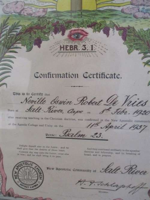 NOSTALGIC WALL DECOR WITH HISTORY - 1937 SIGNED CONFIRMATION CERTIFICATE  NEW APOSTOLIC CHURCH