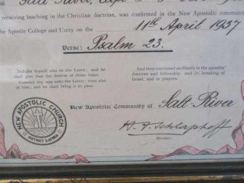 NOSTALGIC WALL DECOR WITH HISTORY - 1937 SIGNED CONFIRMATION CERTIFICATE  NEW APOSTOLIC CHURCH