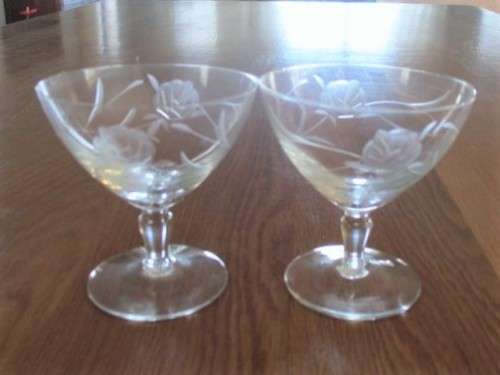 TWO PRETTY ROSE CUT GLASSES