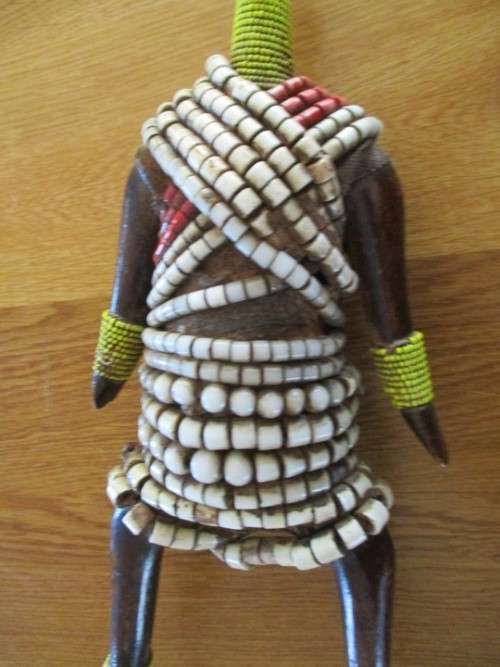 WEIRD AND WONDERFUL - VINTAGE 36CM TALL ADORNED WOODEN NDEBELE SCULPTURE  - STUNNING PIECE!!