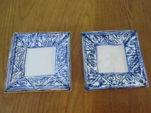 RELISTED - TWO STUDIO POTTERY CUPS AND SAUCERS MADE BY `THE POTTERY SHOP` - LOVE THE SQUARE SAUCERS!