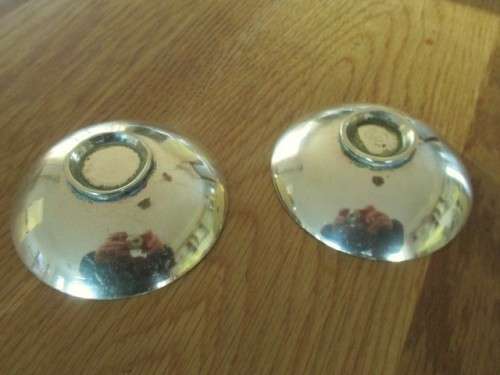 TWO SMALL VINTAGE CHINESE BRASS BOWLS/DISHES WITH GOOD LUCK SYMBOLS (PLEASE DISREGARD REFLECTIONS)