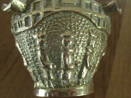 A MOST UNUSUAL HEAVY, SOLID BRASS ASHTRAY DEPICTING NATIVITY SCENE