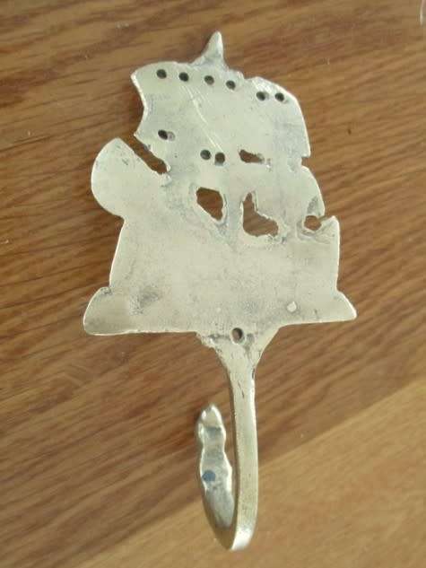 TWO ANTIQUE HAND CAST BRASS TALL SAILING SHIP BRASS HOOKS