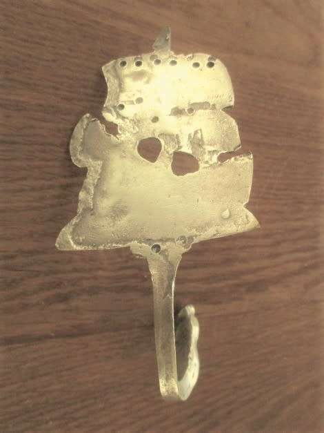 TWO ANTIQUE HAND CAST BRASS TALL SAILING SHIP BRASS HOOKS