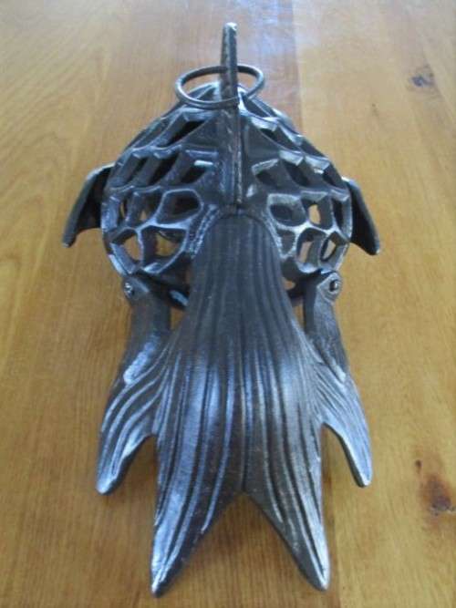 ULTRA RARE AND AWESOME!! VERY LARGE VINTAGE SOLID CAST IRON JAPANESE  KOI FISH CANDLE LANTERN