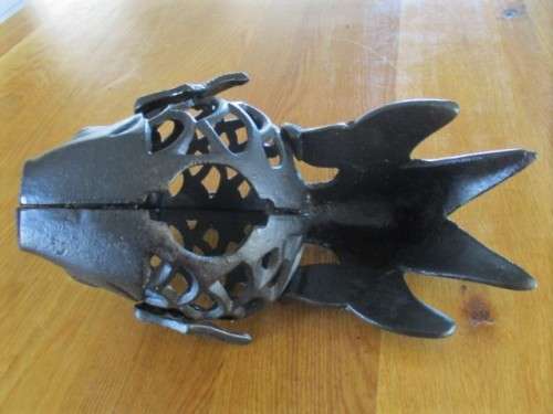 ULTRA RARE AND AWESOME!! VERY LARGE VINTAGE SOLID CAST IRON JAPANESE  KOI FISH CANDLE LANTERN