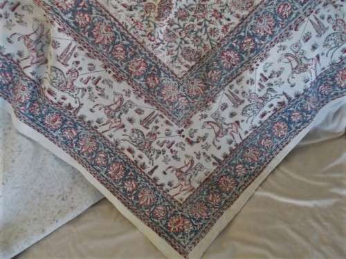 VERY LARGE VINTAGE HAND BLOCKED PRINTED (NATURAL DYED) PERSIAN GHALAMKAR TABLE CLOTH/THROW