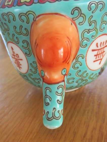 UNUSUAL AND LOVELY - ZHONGGUO JINGDEZHEN TURQUOISE TEAPOT WITH UNUSUAL ELEPHANT TRUNK SPOUT