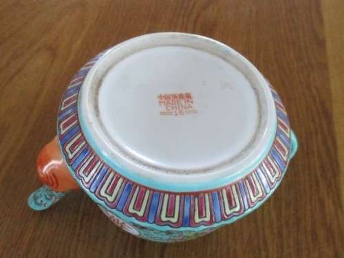 UNUSUAL AND LOVELY - ZHONGGUO JINGDEZHEN TURQUOISE TEAPOT WITH UNUSUAL ELEPHANT TRUNK SPOUT