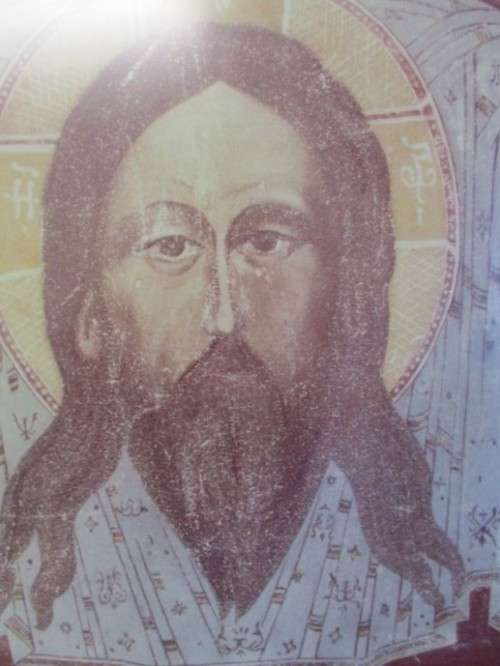STUNNING PRINT OF 14TH CENTURY RUSSIAN ICON OF THE MANDYLION IN  AWESOME ANTIQUE ORNATE GILDED FRAME