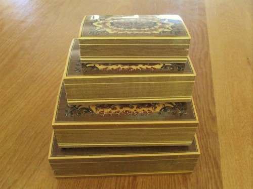 FOUR STUNNING INLAID BOXES - ONE FITS INSIDE THE OTHER - EXQUISITE MARQUETRY