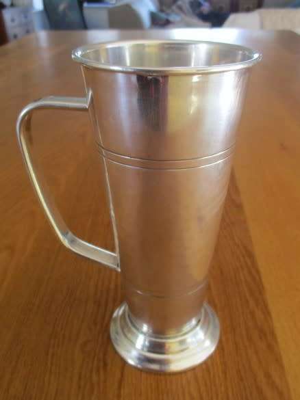 A VINTAGE 1972 EM-ESS SILVER PLATED BEER MUG ENGRAVED WITH THE NAME DAVID
