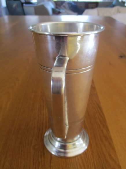 A VINTAGE 1972 EM-ESS SILVER PLATED BEER MUG ENGRAVED WITH THE NAME DAVID