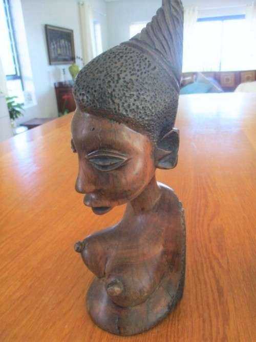 TWO DETAILED HAND CARVED WOODEN AFRICAN BUST SCULPTURES - HEAVY SO WOULD BE GREAT AS BOOKENDS TOO!