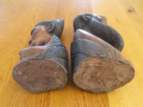TWO DETAILED HAND CARVED WOODEN AFRICAN BUST SCULPTURES - HEAVY SO WOULD BE GREAT AS BOOKENDS TOO!