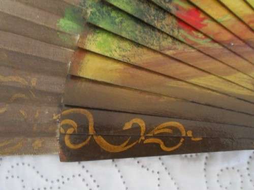 ANTIQUE  HAND PAINTED WOOD and CLOTH SPANISH HAND FAN DEPICTING BULLFIGHTING SCENE