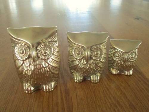 THREE CUTE SOLID BRASS OWLS