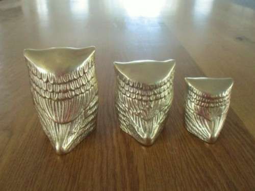 THREE CUTE SOLID BRASS OWLS