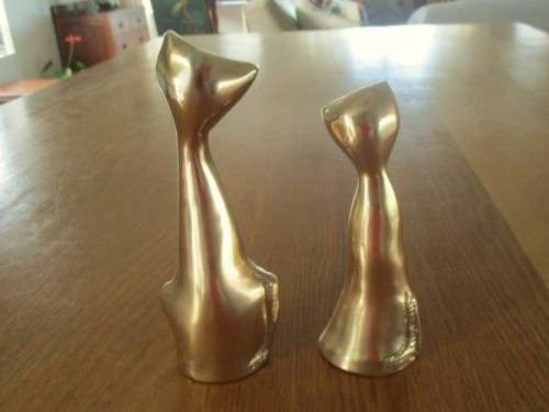 TWO HEAVY SOLID BRASS CATS