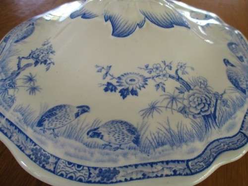 NO.1 - ANTIQUE FURNIVALS BLUE & WHITE QUAIL DESIGN TUREEN - CIRCA 1913-1921