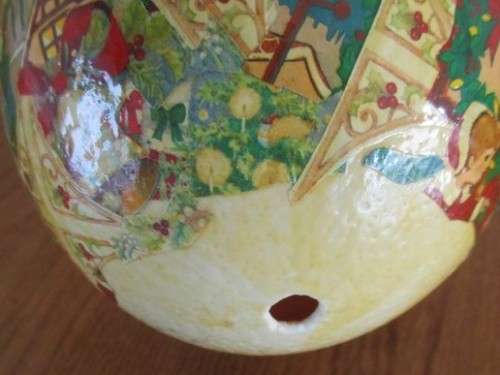 VINTAGE DECOUPAGED OSTRICH EGG WITH VICTORIAN CHRISTMAS SCENES