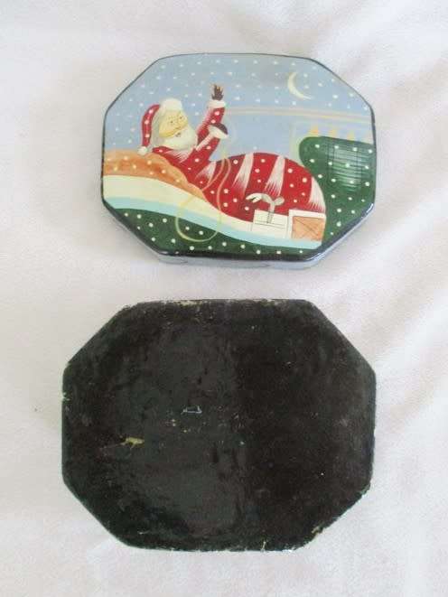 2.. -  HAND PAINTED LACQUERED WOODEN TRINKET BOX WITH SANTA