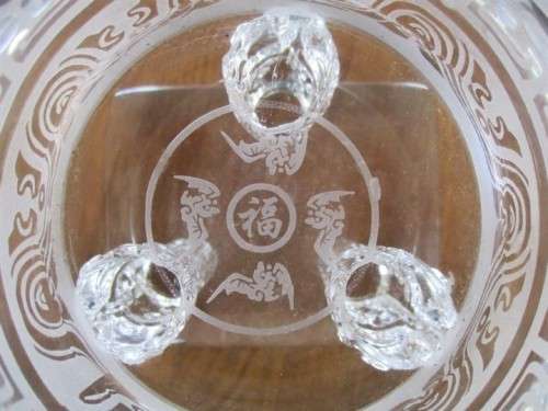 A STUNNING, HEAVY CHINESE GLASS THREE LEGGED CENSER ON STAND - SIGNED
