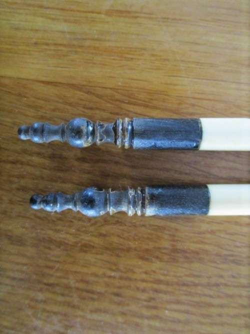 FOR SOMARI ONLY WOODEN CHINESE SLIDING BOX WITH IVORY/BONE SCRIMSHAW INLAYS & 2 CHOPSTICKS?HAIRPINS?