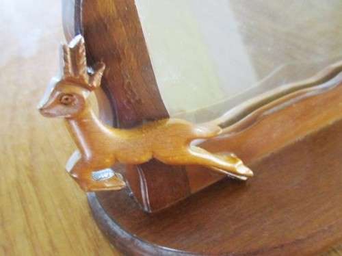STRAIGHT OUT OF GRANDMA'S ATTIC - HAND CARVED WOODEN PHOTO FRAME WITH LEAPING SPRINGBOKS
