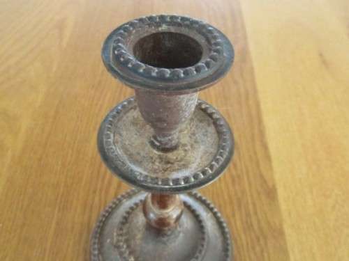 TWO OLD METAL CANDLESTICKS MADE IN INDIA WITH LOADS OF CHARACTER