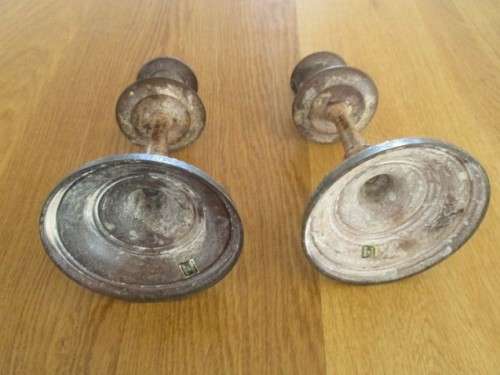 TWO OLD METAL CANDLESTICKS MADE IN INDIA WITH LOADS OF CHARACTER