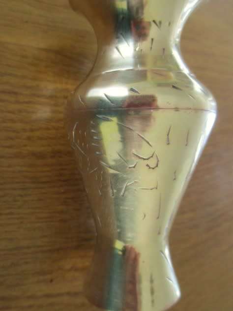 TWO SMALL VINTAGE ENGRAVED CHINESE BRASS VASES