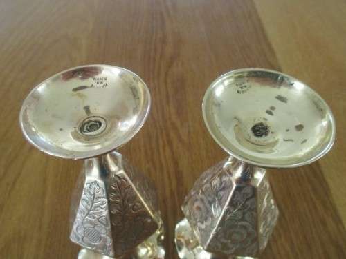 TWO  BEAUTIFULLY ENGRAVED VINTAGE INDIAN BRASS POSY VASES