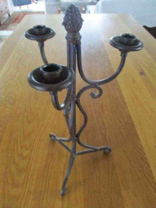 LARGE VINTAGE THREE-ARM WROUGHT IRON CANDELABRA