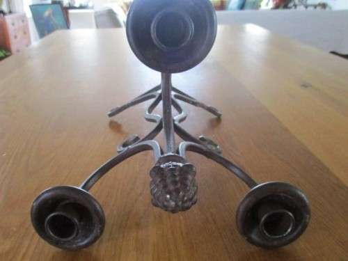 LARGE VINTAGE THREE-ARM WROUGHT IRON CANDELABRA
