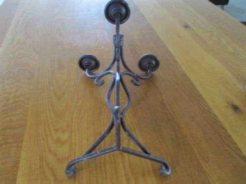 LARGE VINTAGE THREE-ARM WROUGHT IRON CANDELABRA