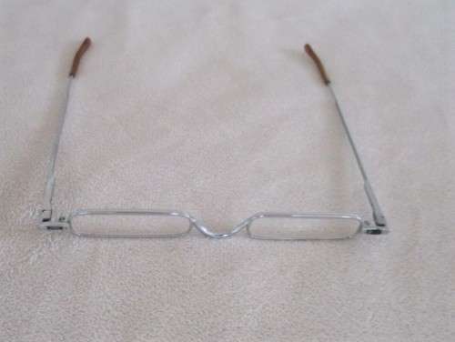FOR SOMARI ONLY - A PAIR OF CUTE SPECTACLES IN OLD FAUX OSTRICH LEATHER CASE