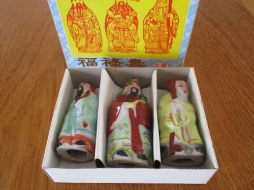 THREE PORCELAIN CHINESE IMMORTALS - FU,LU AND SHOU - IN ORIGINAL BOX