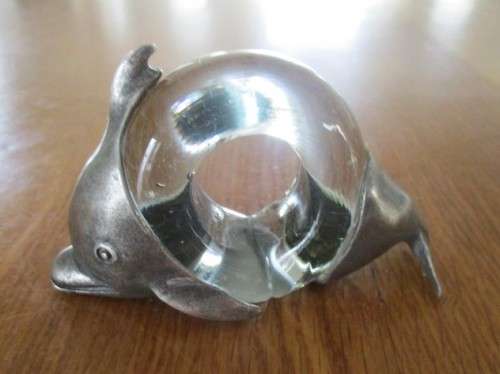 A CUTE GLASS AND METAL DOLPHIN/PORPOISE PAPERWEIGHT