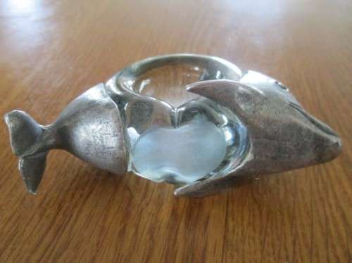 A CUTE GLASS AND METAL DOLPHIN/PORPOISE PAPERWEIGHT