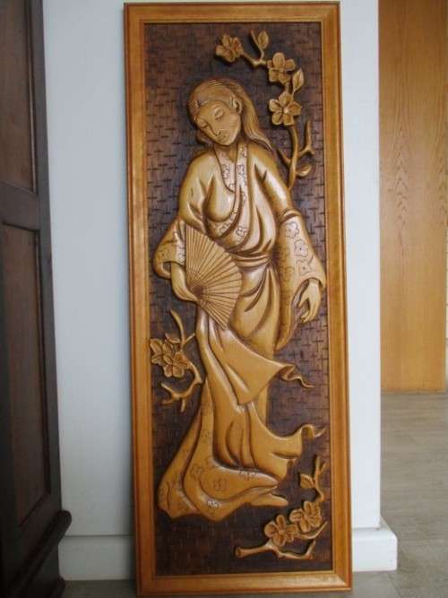 FOR DORIS ONLY - AWESOME LARGE CARVED CHINESE ARTWORK OF LADY HOLDING FAN