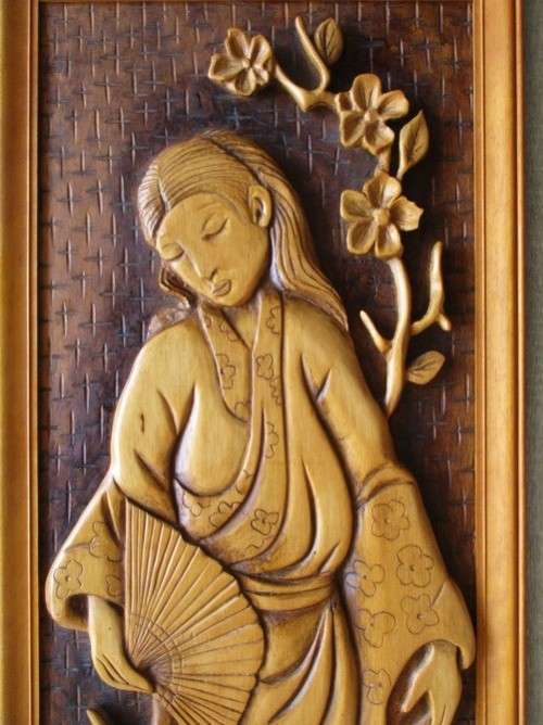 FOR DORIS ONLY - AWESOME LARGE CARVED CHINESE ARTWORK OF LADY HOLDING FAN